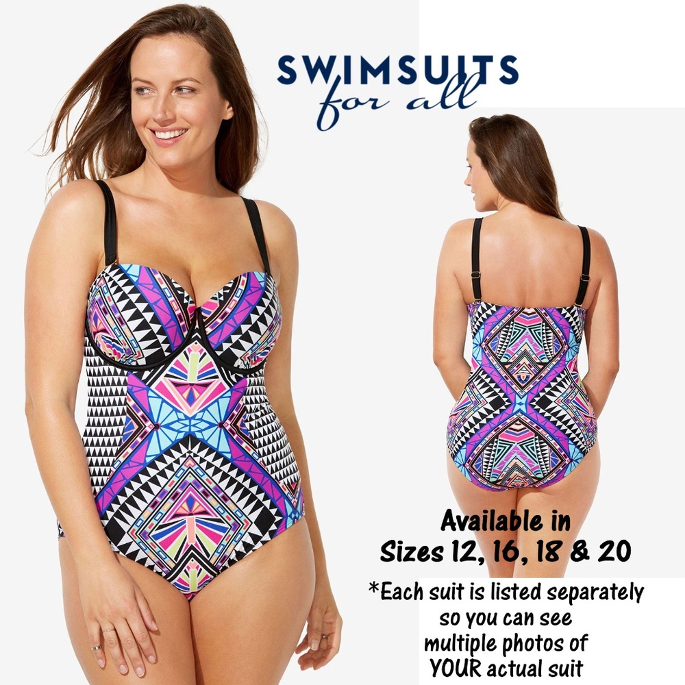 NWT Multicolor Geometric Sweetheart Swimsuit